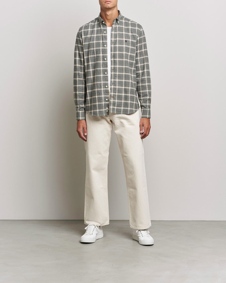 Herren | Hemden | Morris | Brushed Flannel Checked Shirt Light Grey
