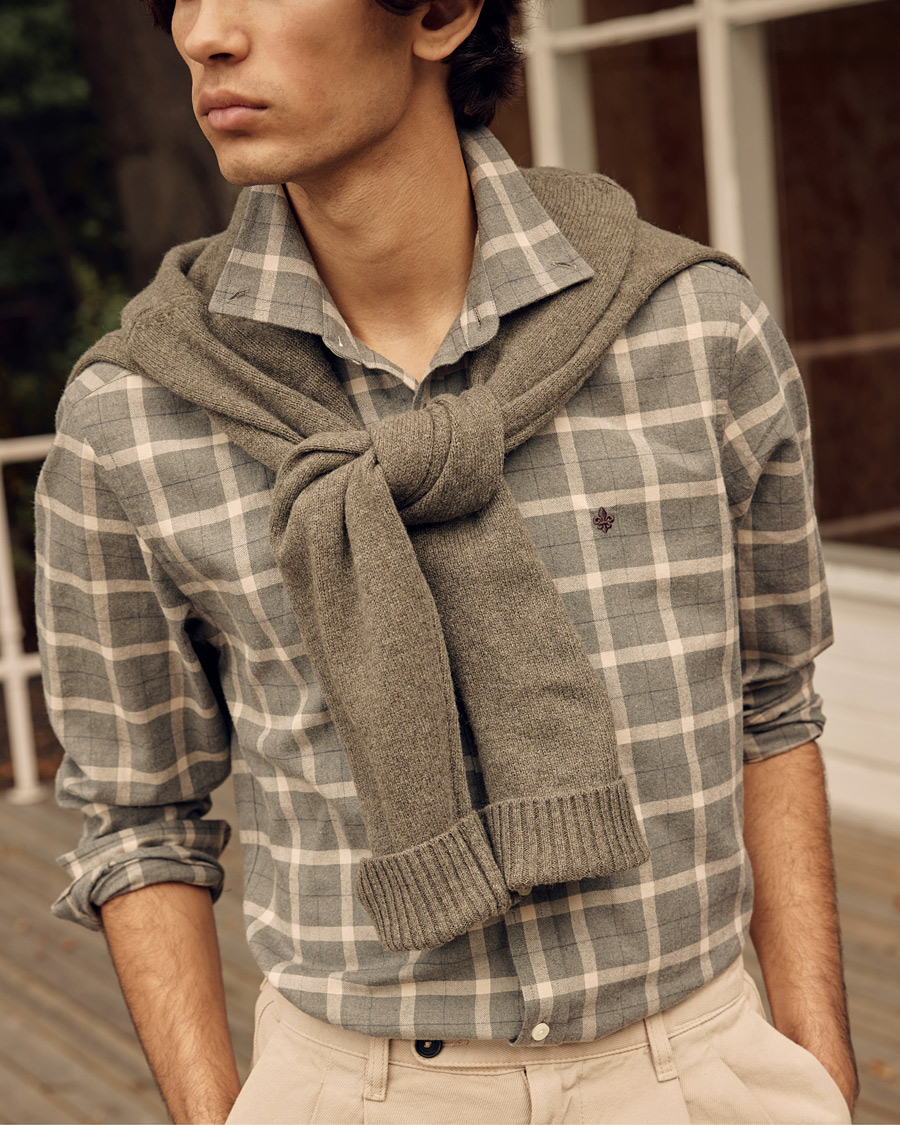 Herren | Hemden | Morris | Brushed Flannel Checked Shirt Light Grey