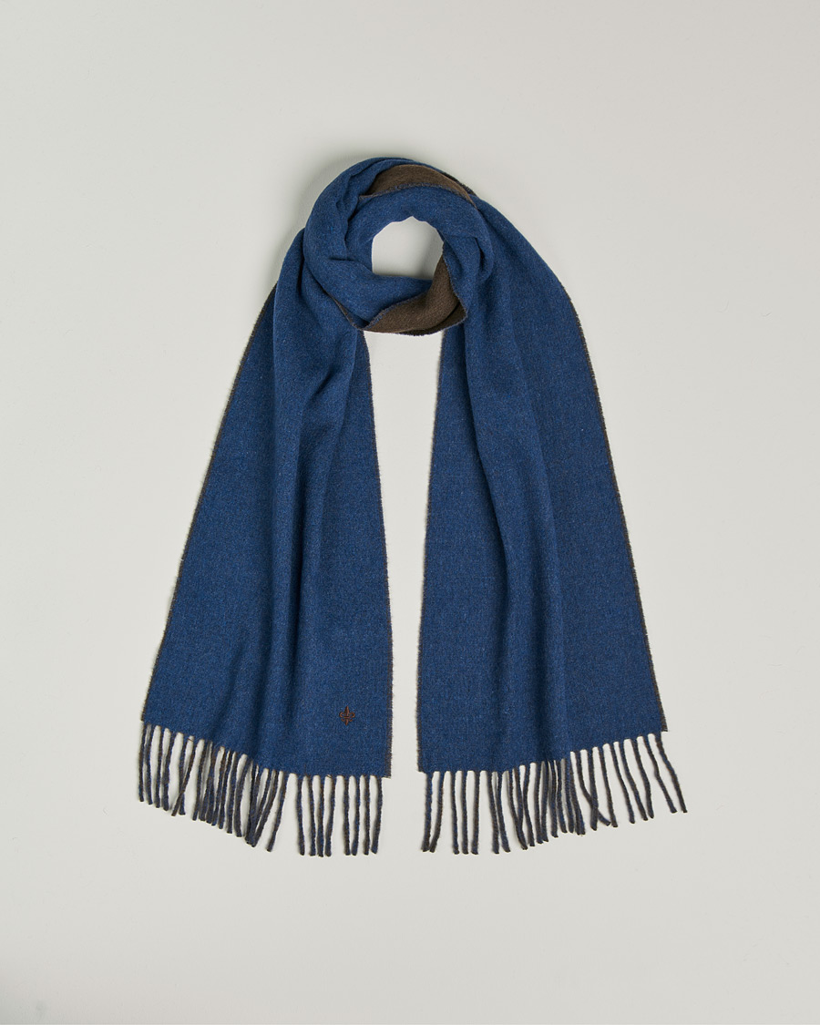 Herren | Morris Double Face Wool Scarf Blue/Brown | Morris | Double Face Wool Scarf Blue/Brown