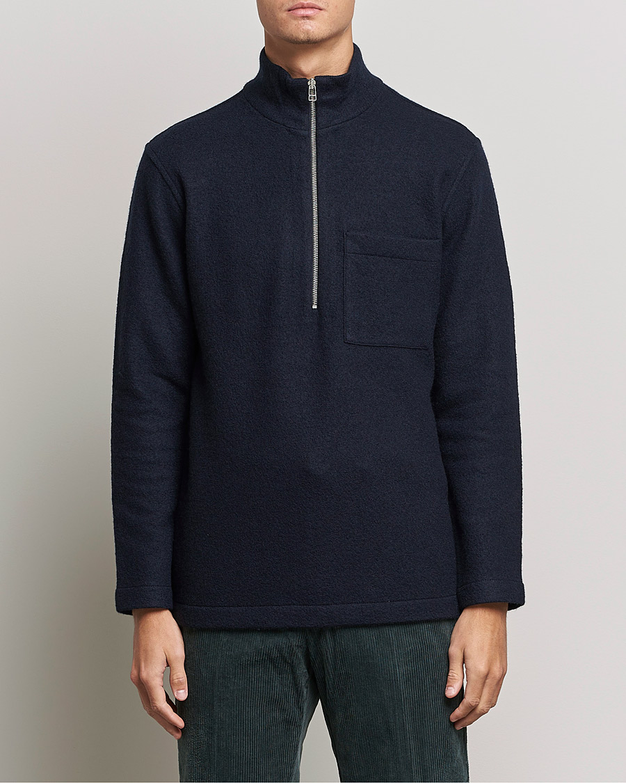 Herren | Pullover | NN07 | Anders Boiled Wool Half Zip Navy