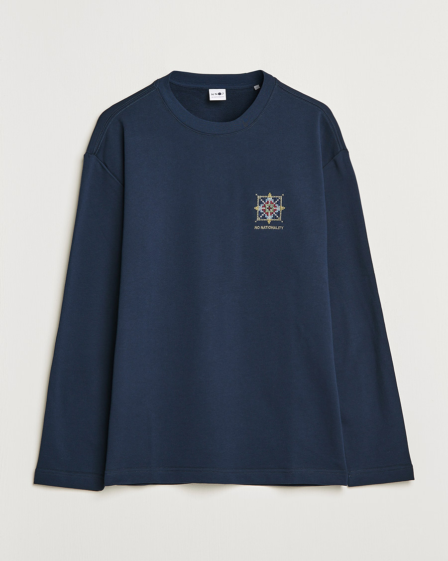 Herren | T-Shirts | NN07 | Alan Heavy Logo Long Sleeve T-Shirt Navy