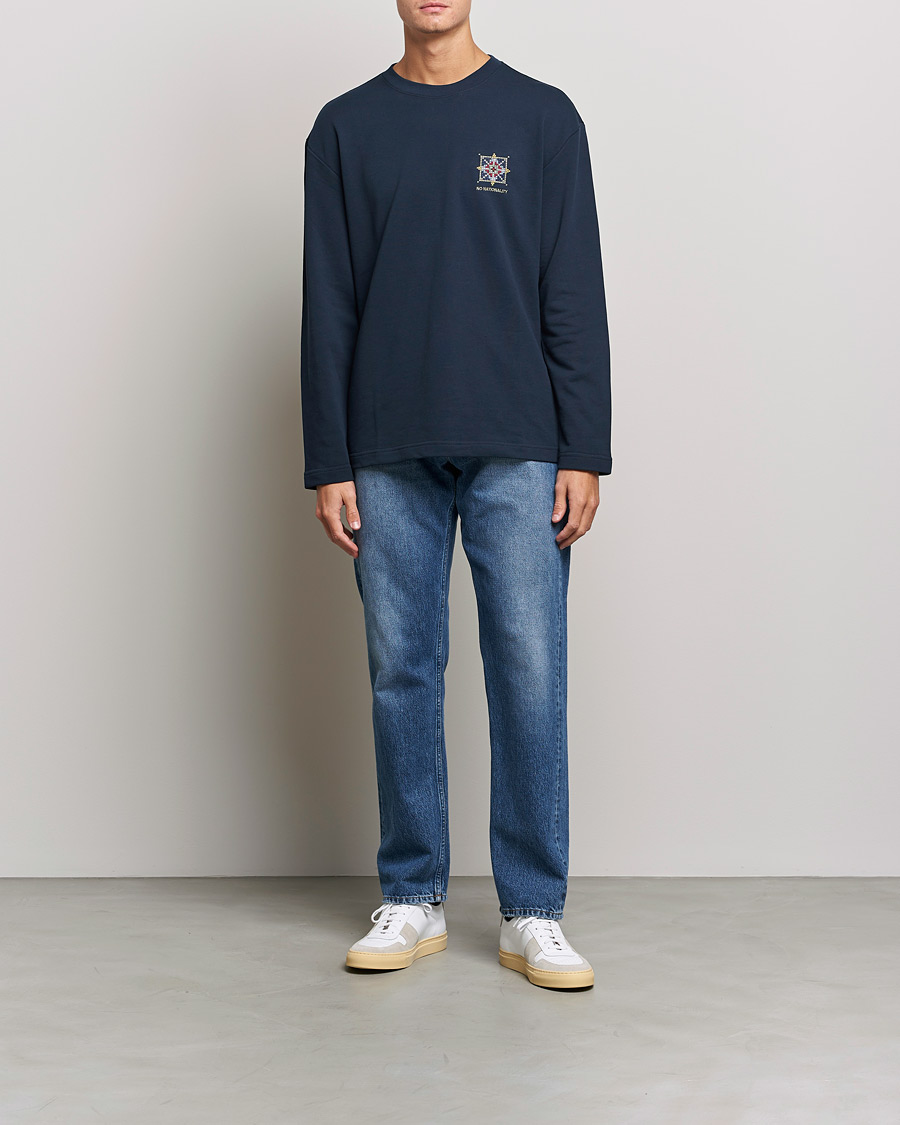 Herren | T-Shirts | NN07 | Alan Heavy Logo Long Sleeve T-Shirt Navy
