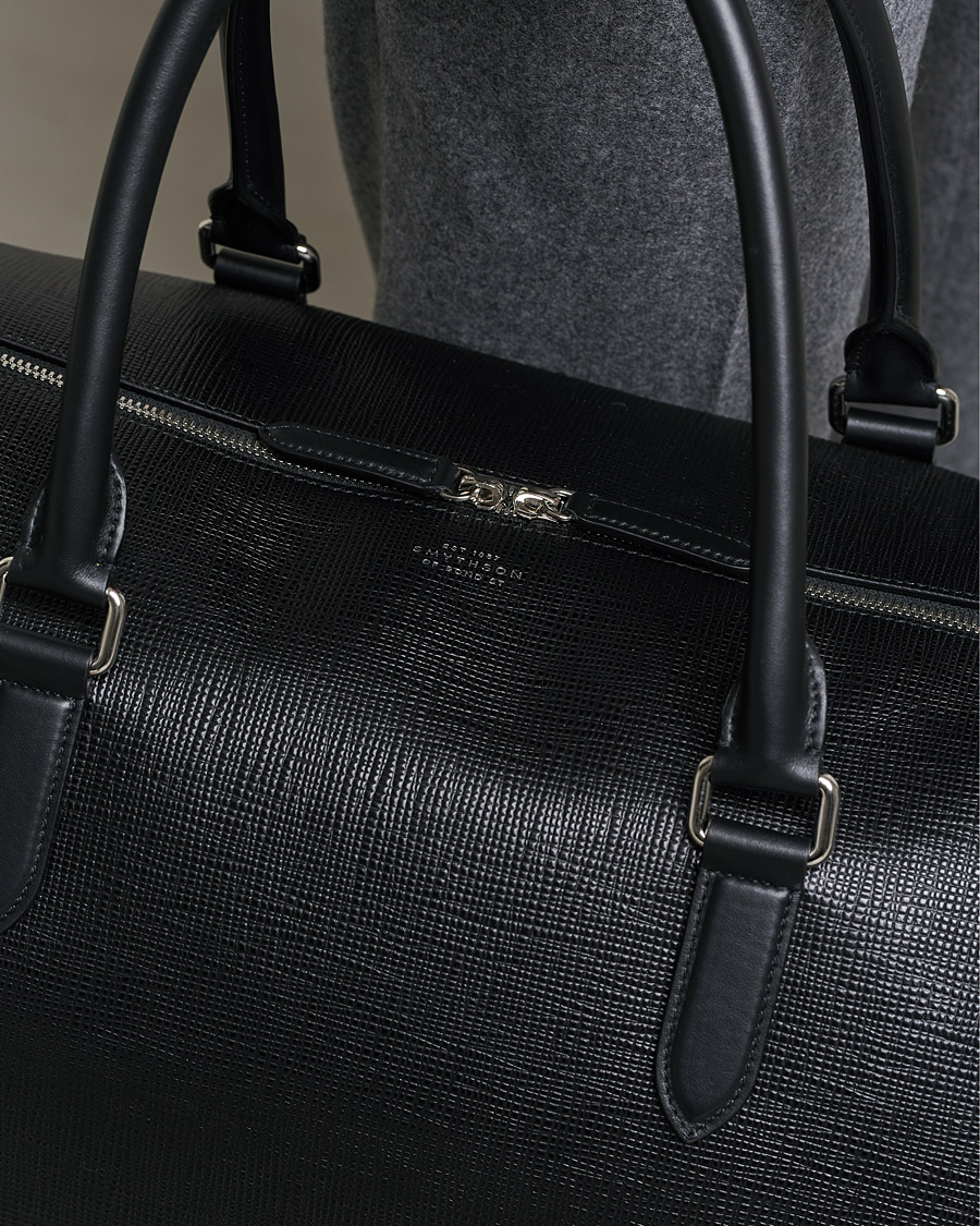 Herren | Smythson Panama Leather Weekendbag Black | Smythson | Panama Leather Weekendbag Black