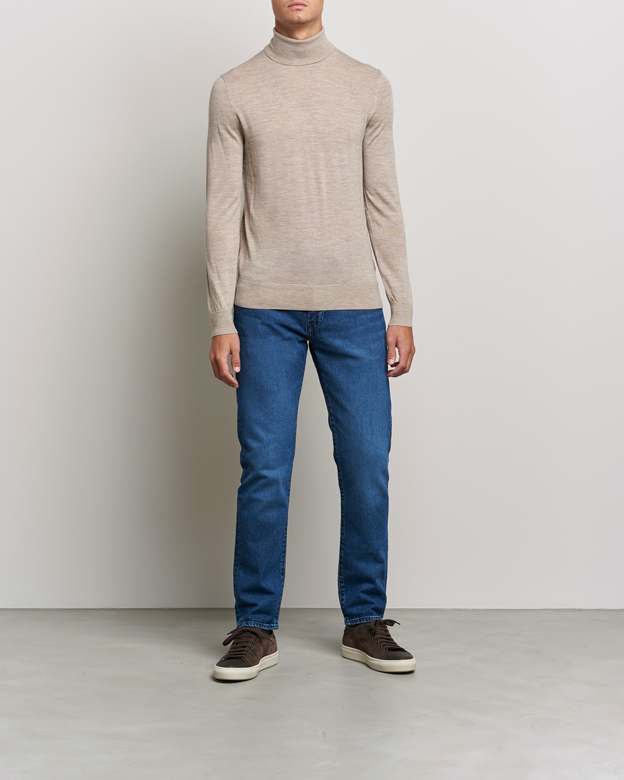Herren | Pullover | Tiger of Sweden | Neville Extra Fine Merino Polo Beige Melange