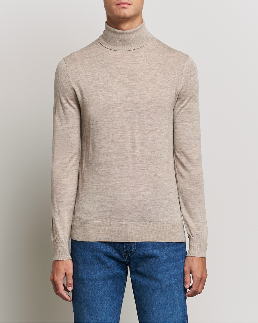 Herren | Pullover | Tiger of Sweden | Neville Extra Fine Merino Polo Beige Melange