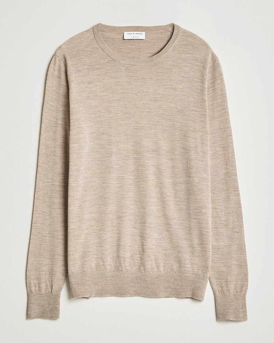 Herren | Pullover | Tiger of Sweden | Nichols Extra Fine Merino Crew Neck Beige Melange