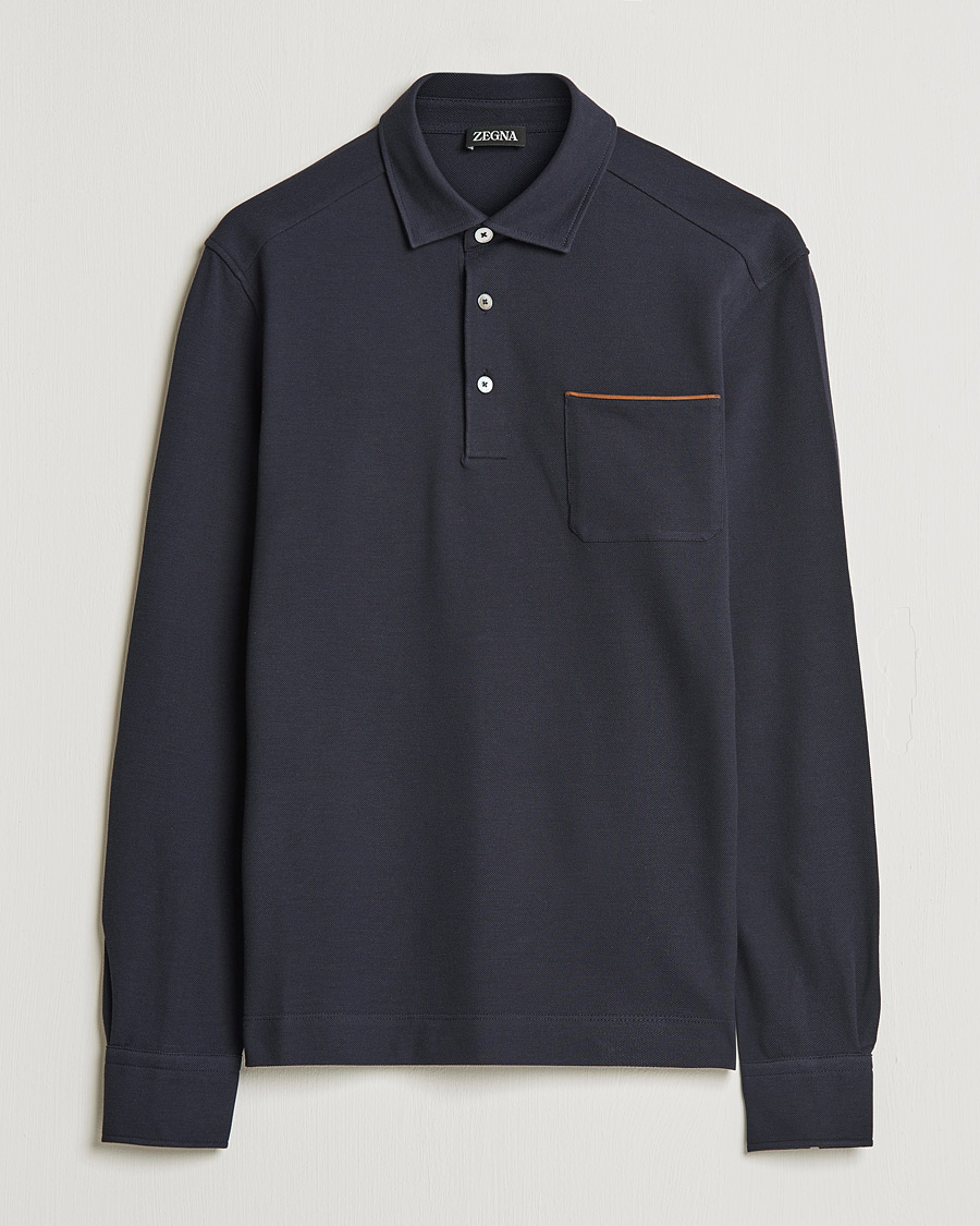 Herren | Poloshirts | Zegna | Long Sleeve Cotton Piquet Polo Navy
