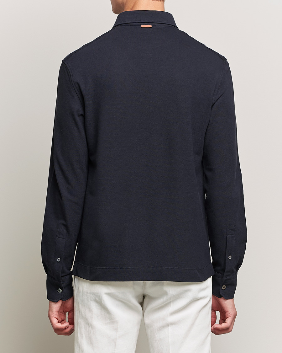 Herren | Poloshirts | Zegna | Long Sleeve Cotton Piquet Polo Navy