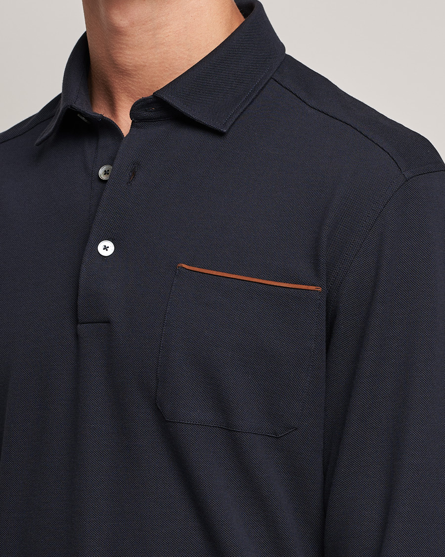 Herren | Poloshirts | Zegna | Long Sleeve Cotton Piquet Polo Navy