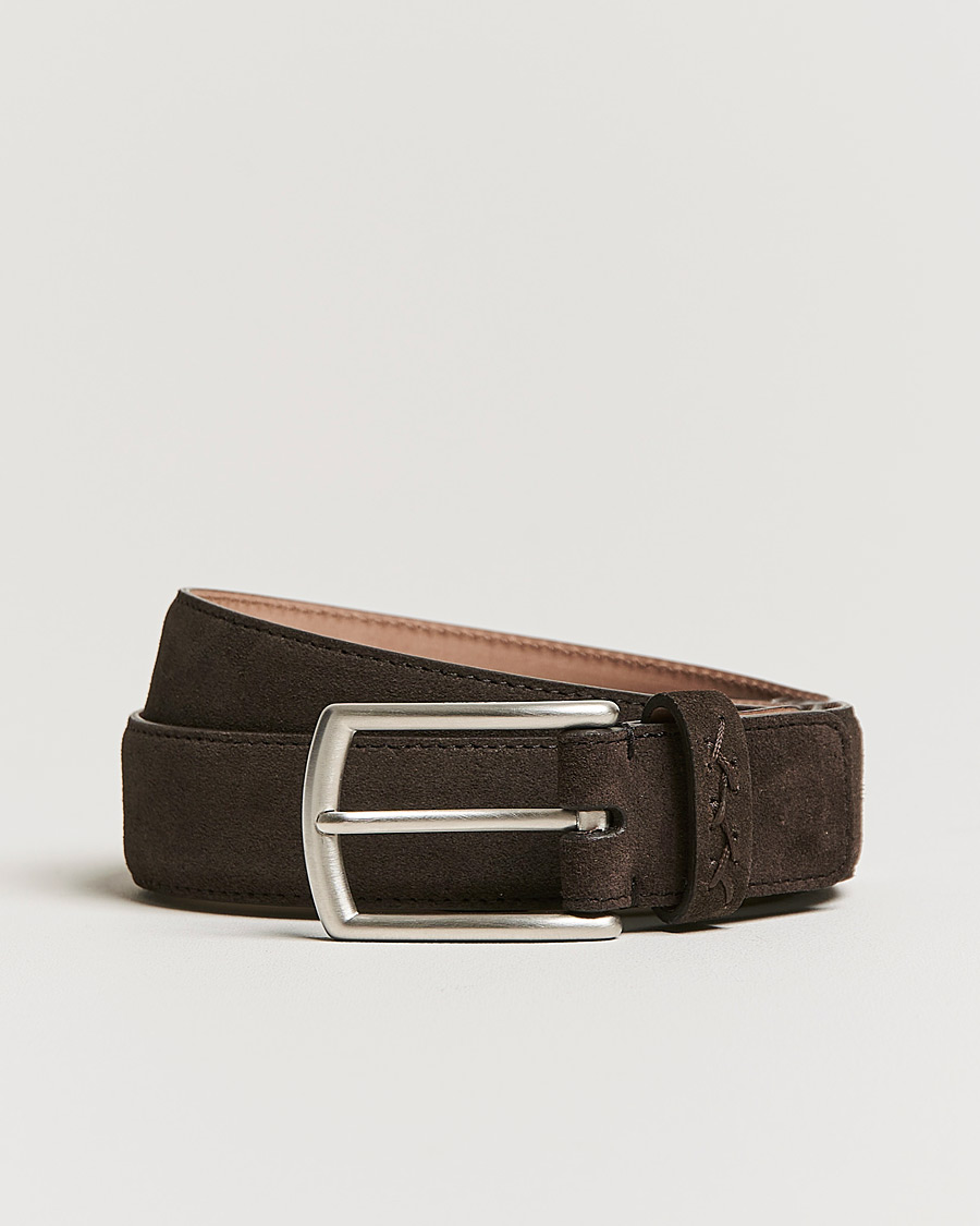 Herren | Zegna Triple Stitch Belt Dark Brown Suede | Zegna | Triple Stitch Belt Dark Brown Suede