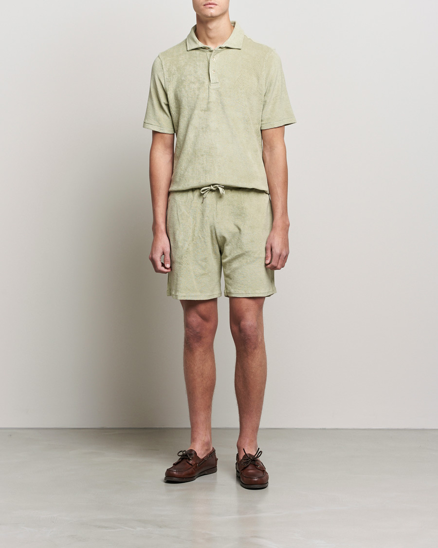 Herren | Poloshirts | Stenströms | Towelling Cotton Poloshirt Olive