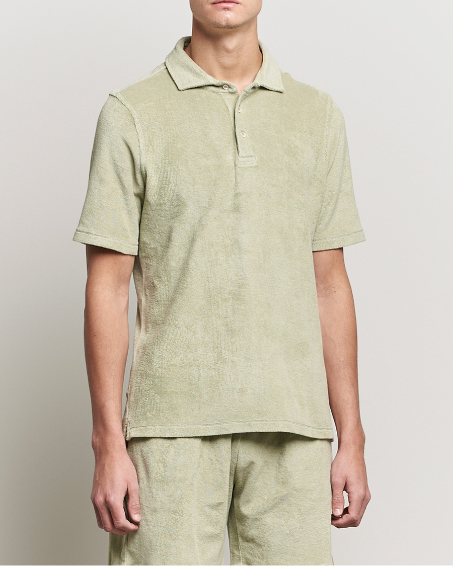 Herren | Poloshirts | Stenströms | Towelling Cotton Poloshirt Olive