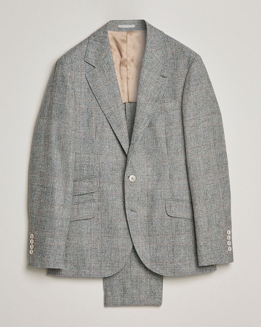 Herren | Anzüge | Brunello Cucinelli | Prince Of Wales Flannel Suit Grey Melange