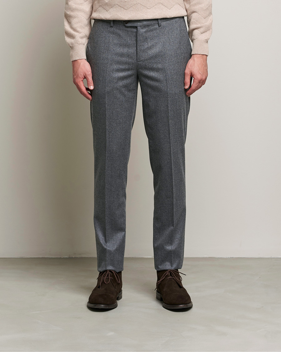 Herren | Hosen | Brunello Cucinelli | Slim Fit Flannel Trousers Grey Melange