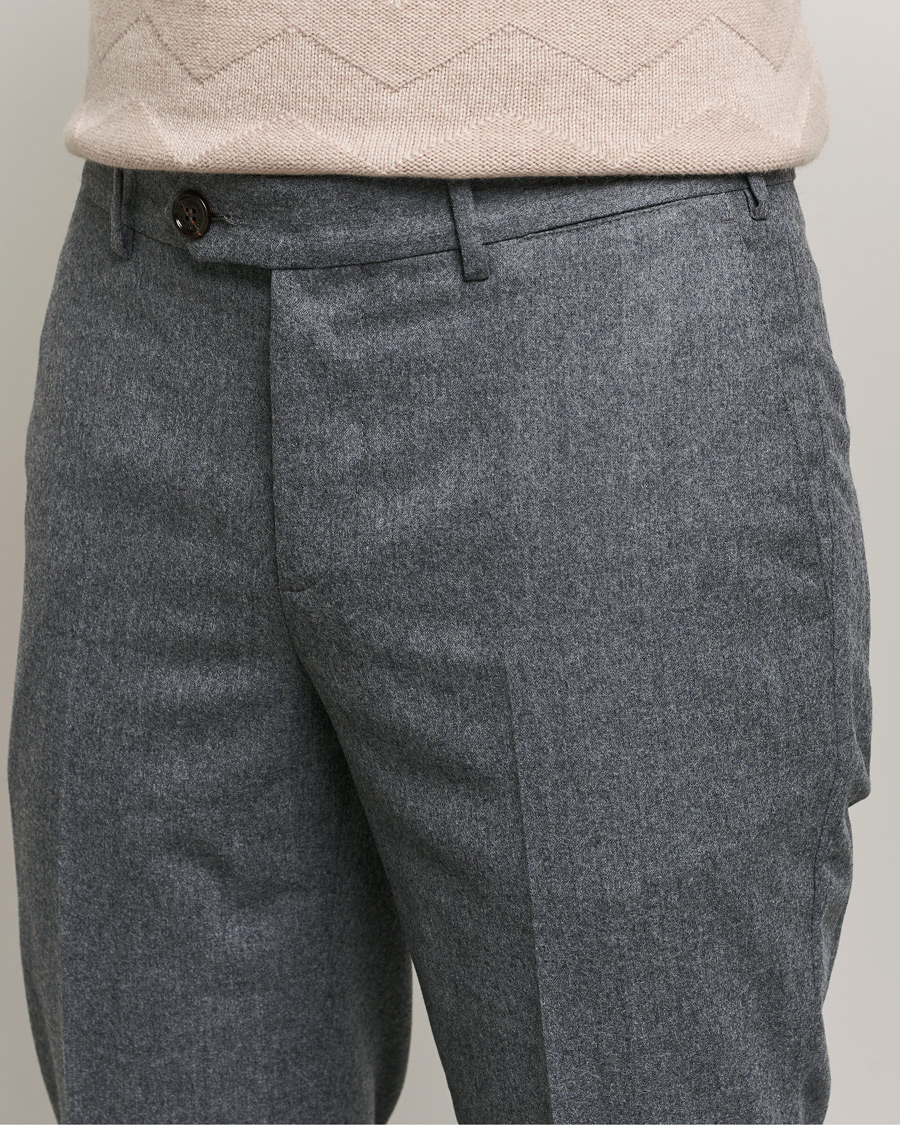 Herren | Hosen | Brunello Cucinelli | Slim Fit Flannel Trousers Grey Melange