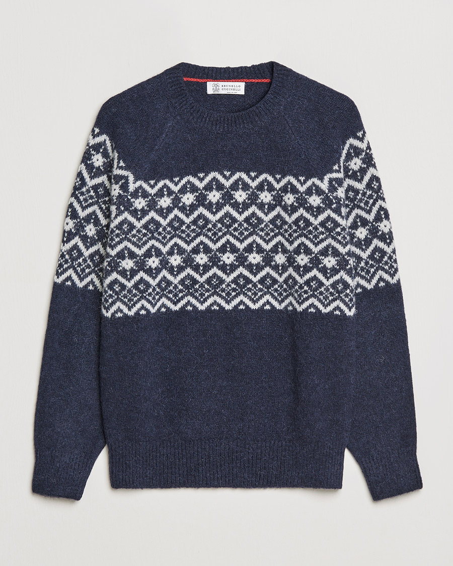 Herren | Pullover | Brunello Cucinelli | Alpaca Jacquard Sweater Dark Blue