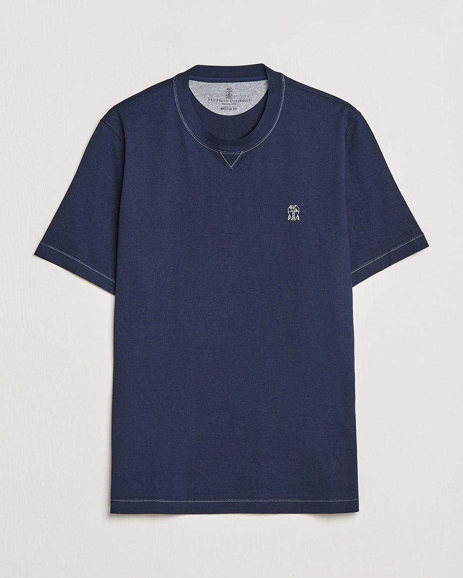 Herren | T-Shirts | Brunello Cucinelli | Short Sleeve Logo T-Shirt Navy
