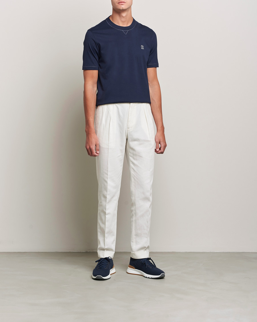 Herren | T-Shirts | Brunello Cucinelli | Short Sleeve Logo T-Shirt Navy