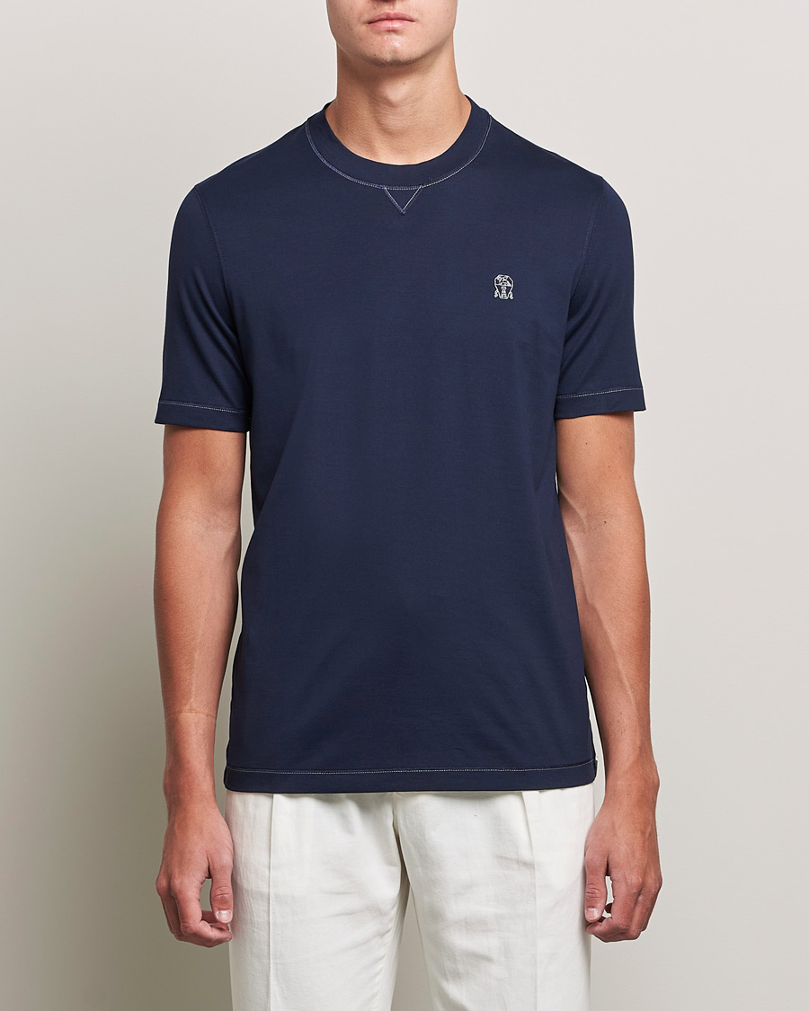 Herren | T-Shirts | Brunello Cucinelli | Short Sleeve Logo T-Shirt Navy