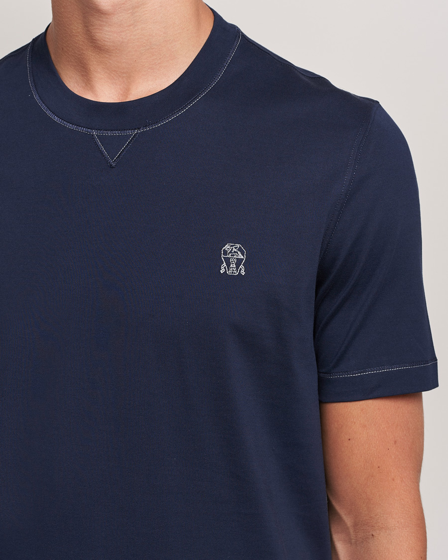 Herren | T-Shirts | Brunello Cucinelli | Short Sleeve Logo T-Shirt Navy