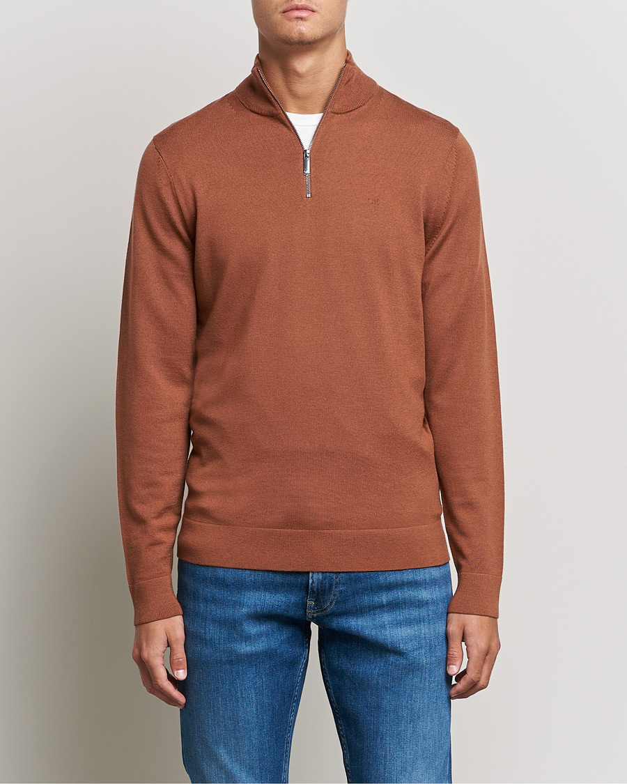 Herren | Pullover | Calvin Klein | Superior Wool Half Zip Sweater Caramel Red