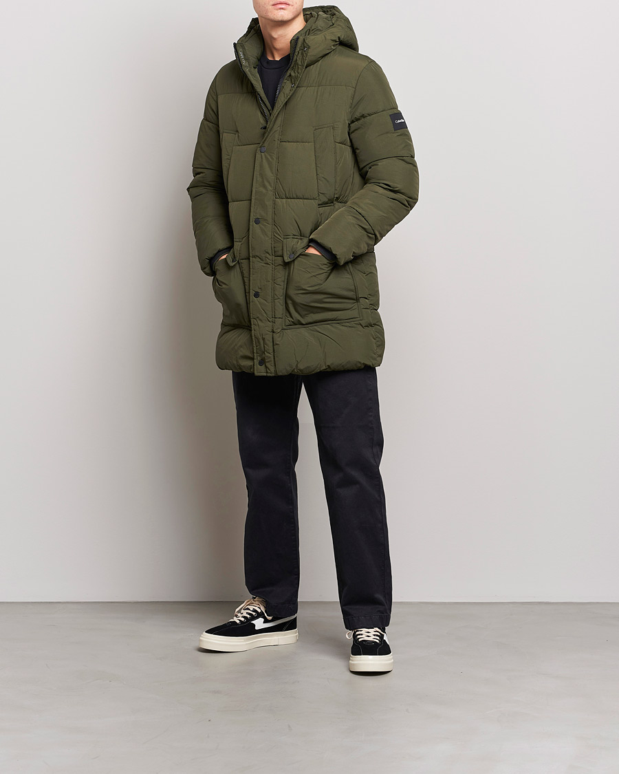 Herren | Jacken | Calvin Klein | Crinkle Nylon Long Puffer Jacker Dark Olive
