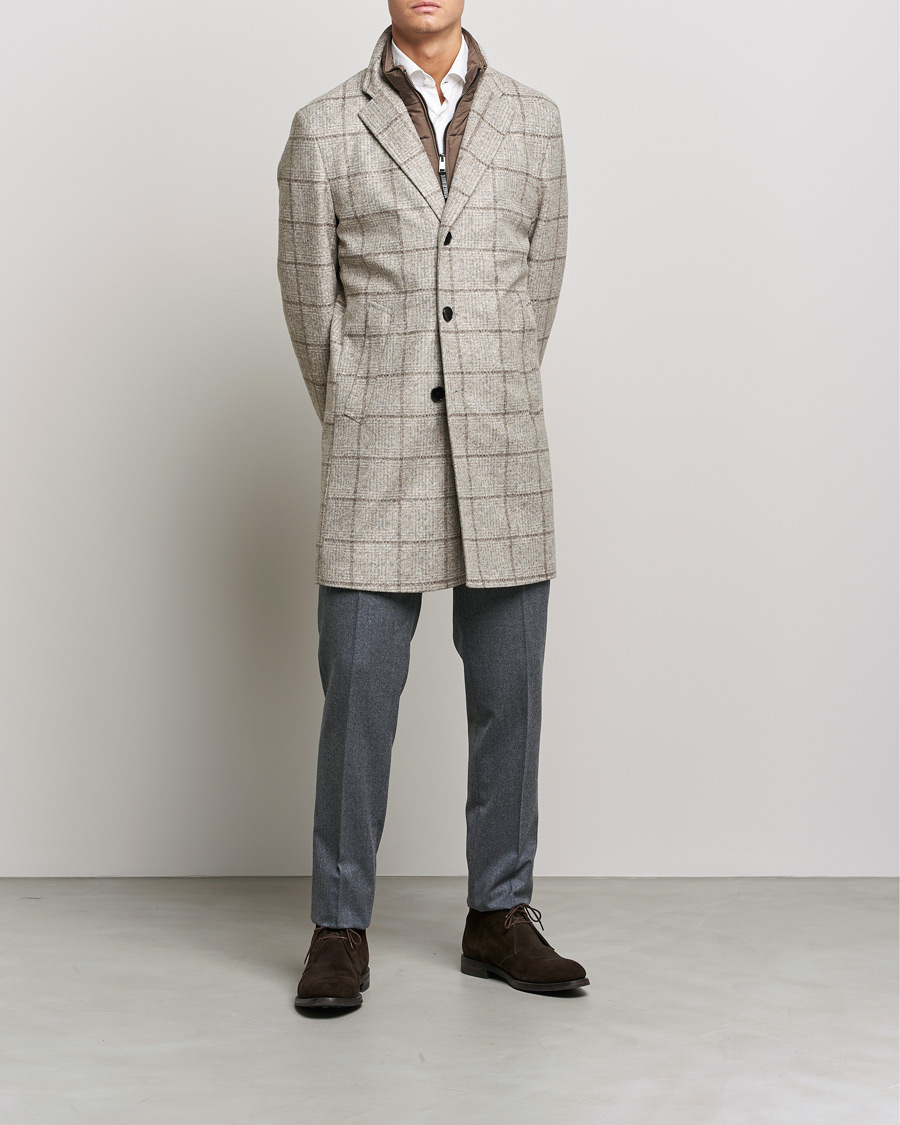 Herren | Jacken | BOSS BLACK | BOSS Hyde Wool Checked Stand Up Collar Coat Medium Beige