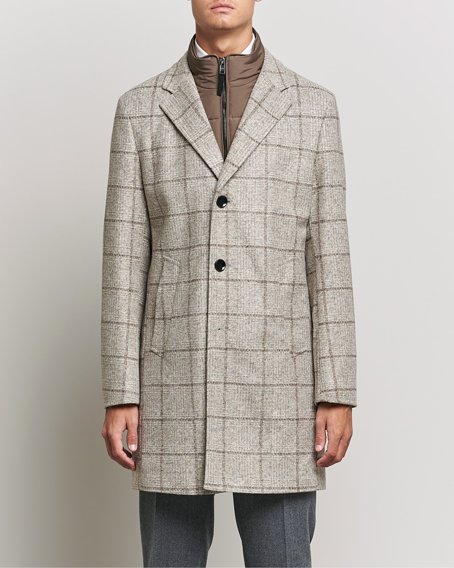 Herren | Jacken | BOSS BLACK | BOSS Hyde Wool Checked Stand Up Collar Coat Medium Beige