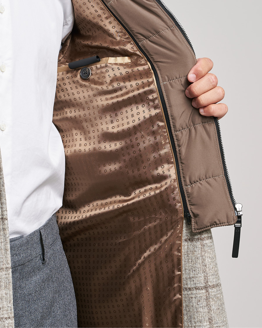 Herren | Jacken | BOSS BLACK | BOSS Hyde Wool Checked Stand Up Collar Coat Medium Beige