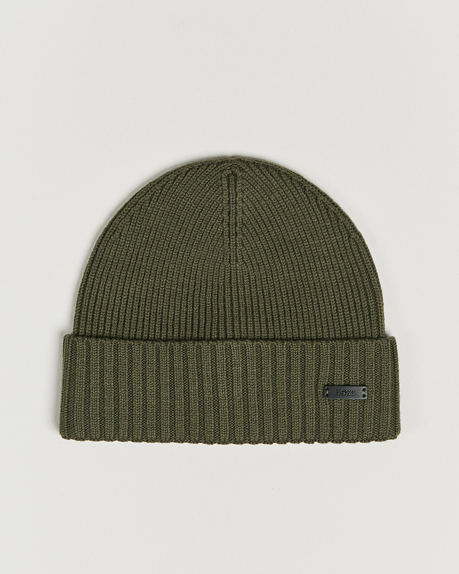 Herren | BOSS Fati Beanie Open Green | BOSS BLACK | BOSS Fati Beanie Open Green