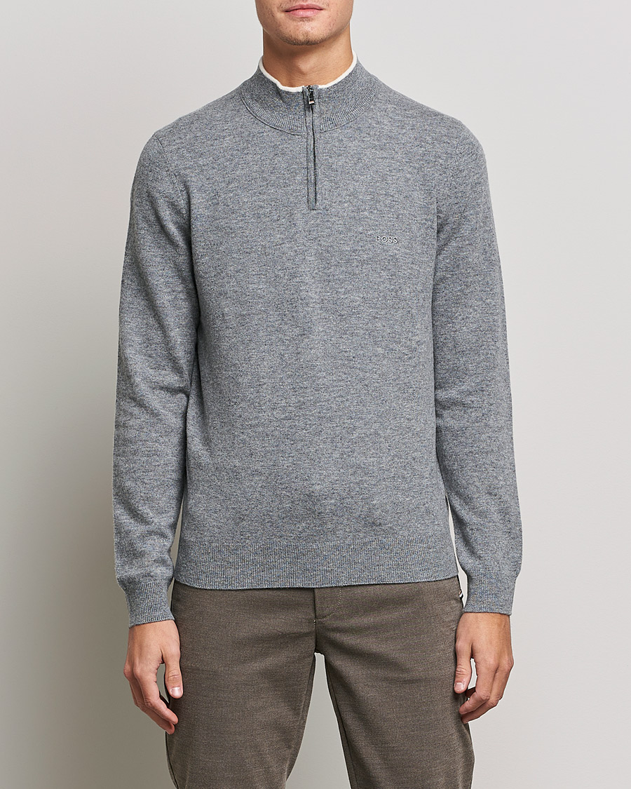 Herren | Pullover | BOSS BLACK | Barlo Lambswool Half Zip Silver