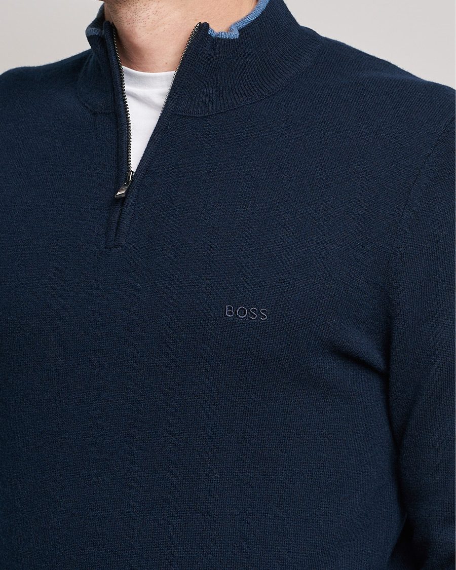 Herren | Pullover | BOSS BLACK | Barlo Lambswool Half Zip Dark Blue