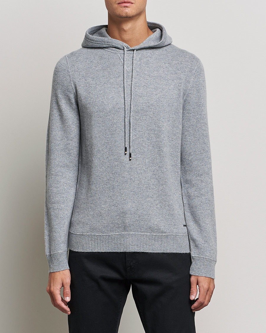 Herren | Pullover | BOSS BLACK | BOSS Tailored Luxus Cashmere Hoodie Silver