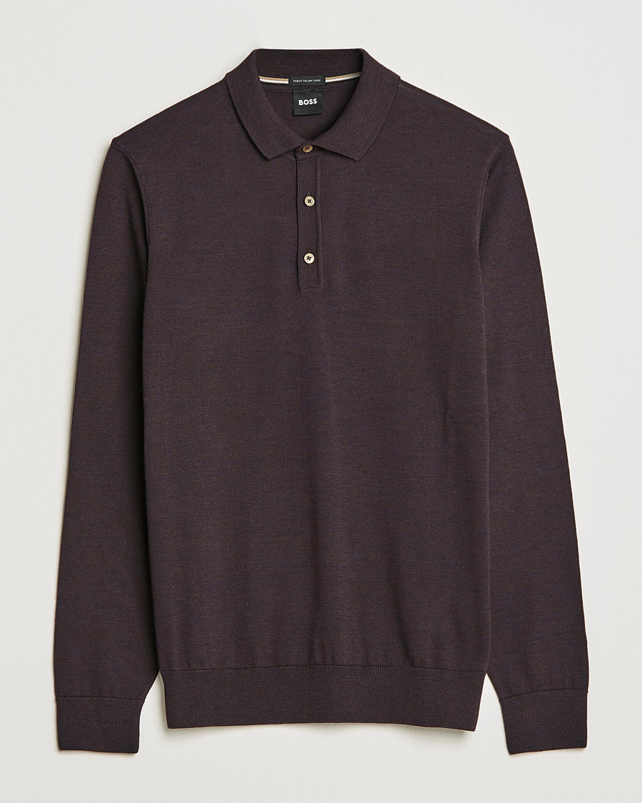 Herren | Pullover | BOSS BLACK | Lancione Merino Knitted Polo Medium Brown