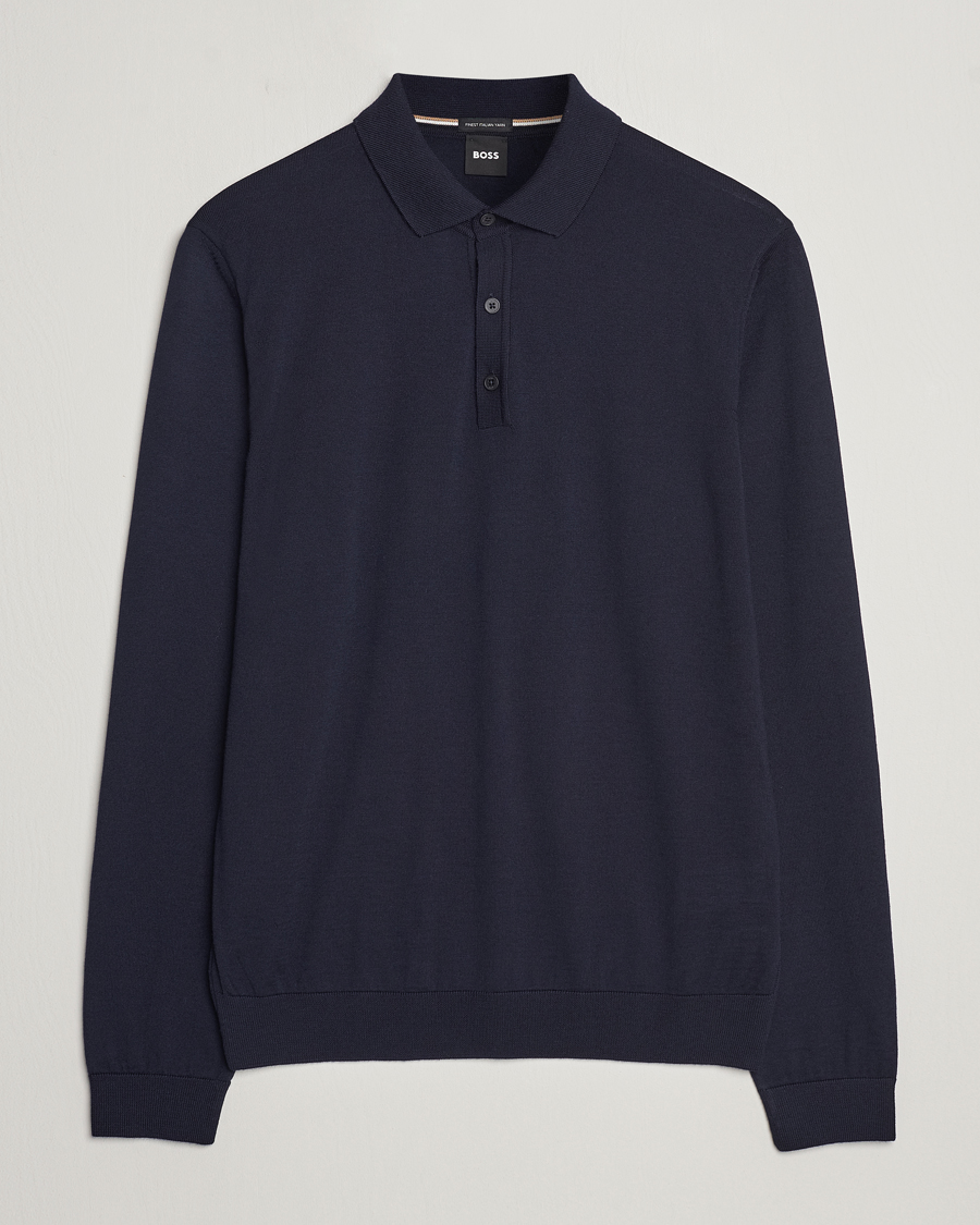 Herren | Pullover | BOSS BLACK | Lancione Merino Knitted Polo Dark Blue
