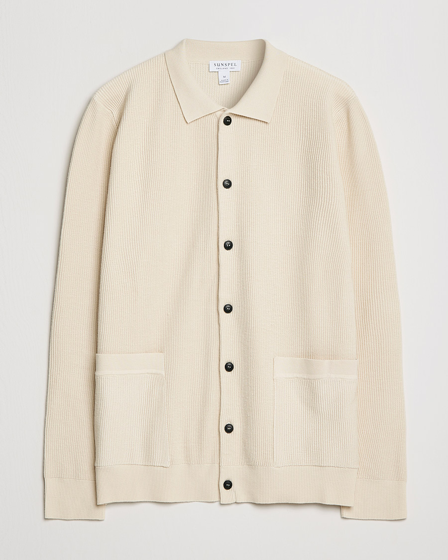 Herren | Pullover | Sunspel | Long Staple Cotton Knitted Jacket Ecru