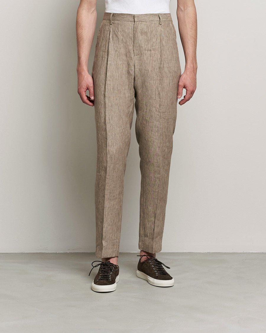 Herren | Hosen | Sunspel | Tailored Relaxed Fit Linen Trousers Dark Stone