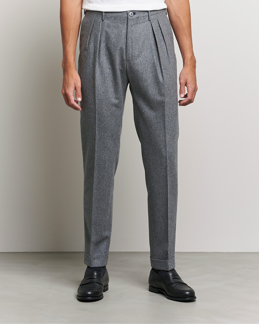 Herren | Hosen | Incotex | Pleated Flannel Trousers Grey Melange