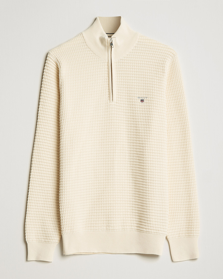 Herren | Pullover | GANT | Cotton Texture Half Zip Cream