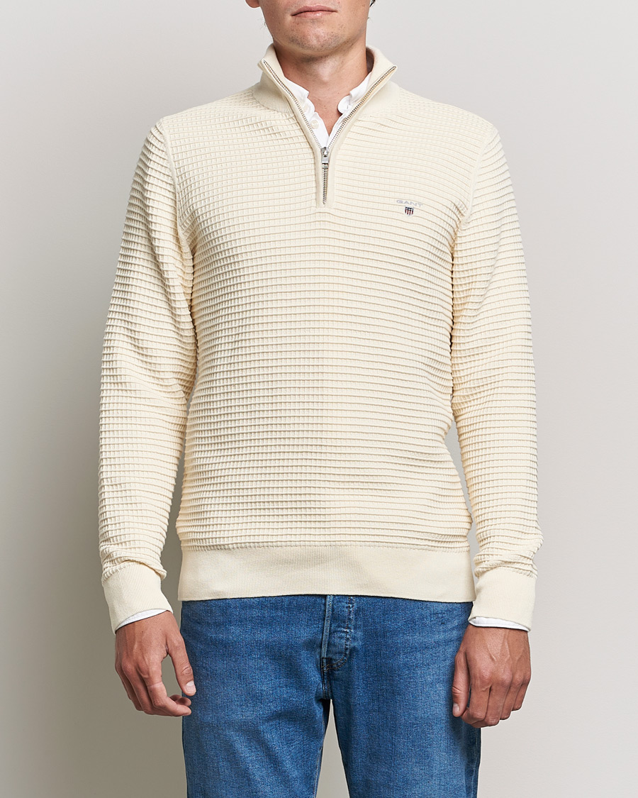 Herren | Pullover | GANT | Cotton Texture Half Zip Cream