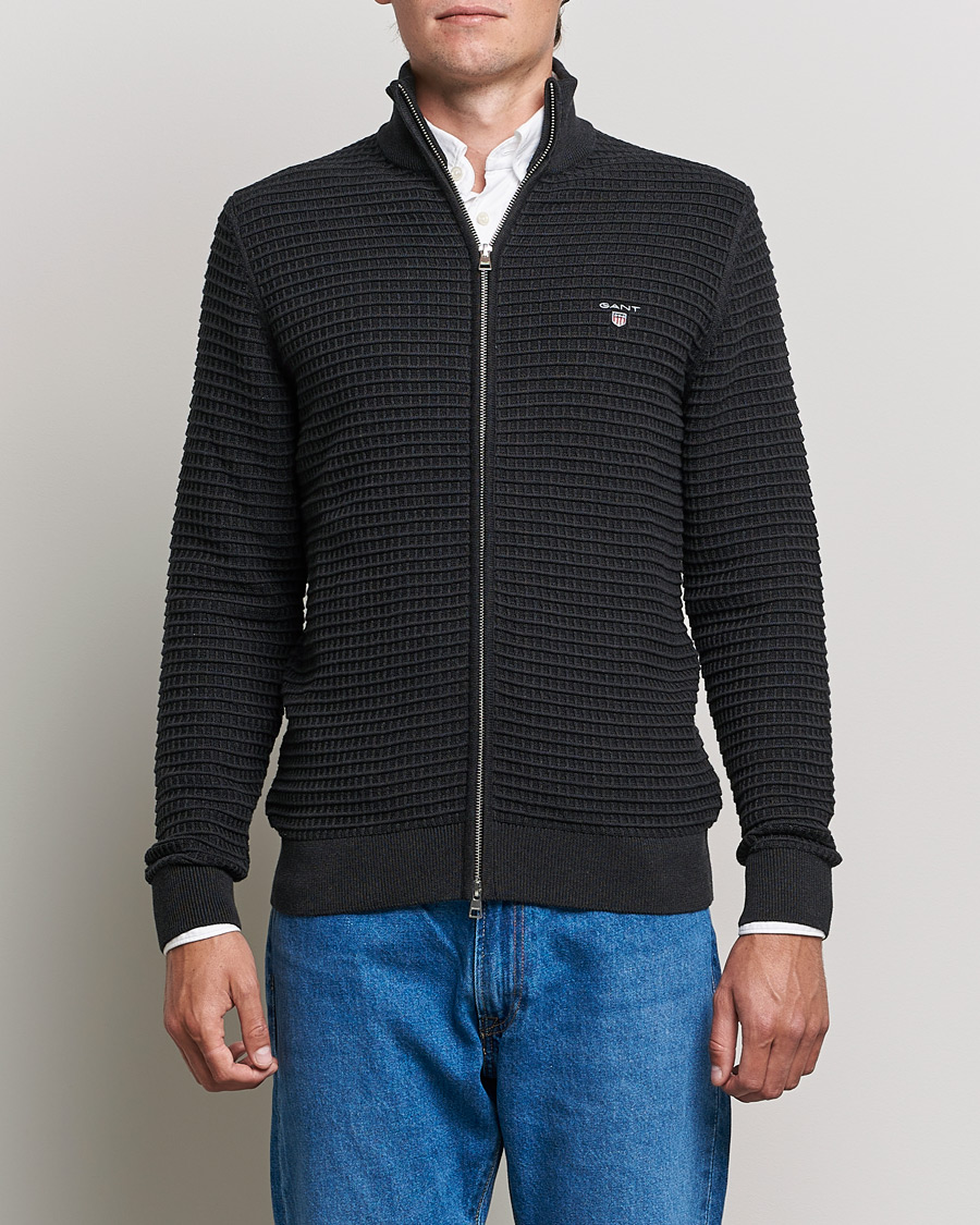 Herren | Pullover | GANT | Cotton Texture Full Zip Dark Charcoal Melange