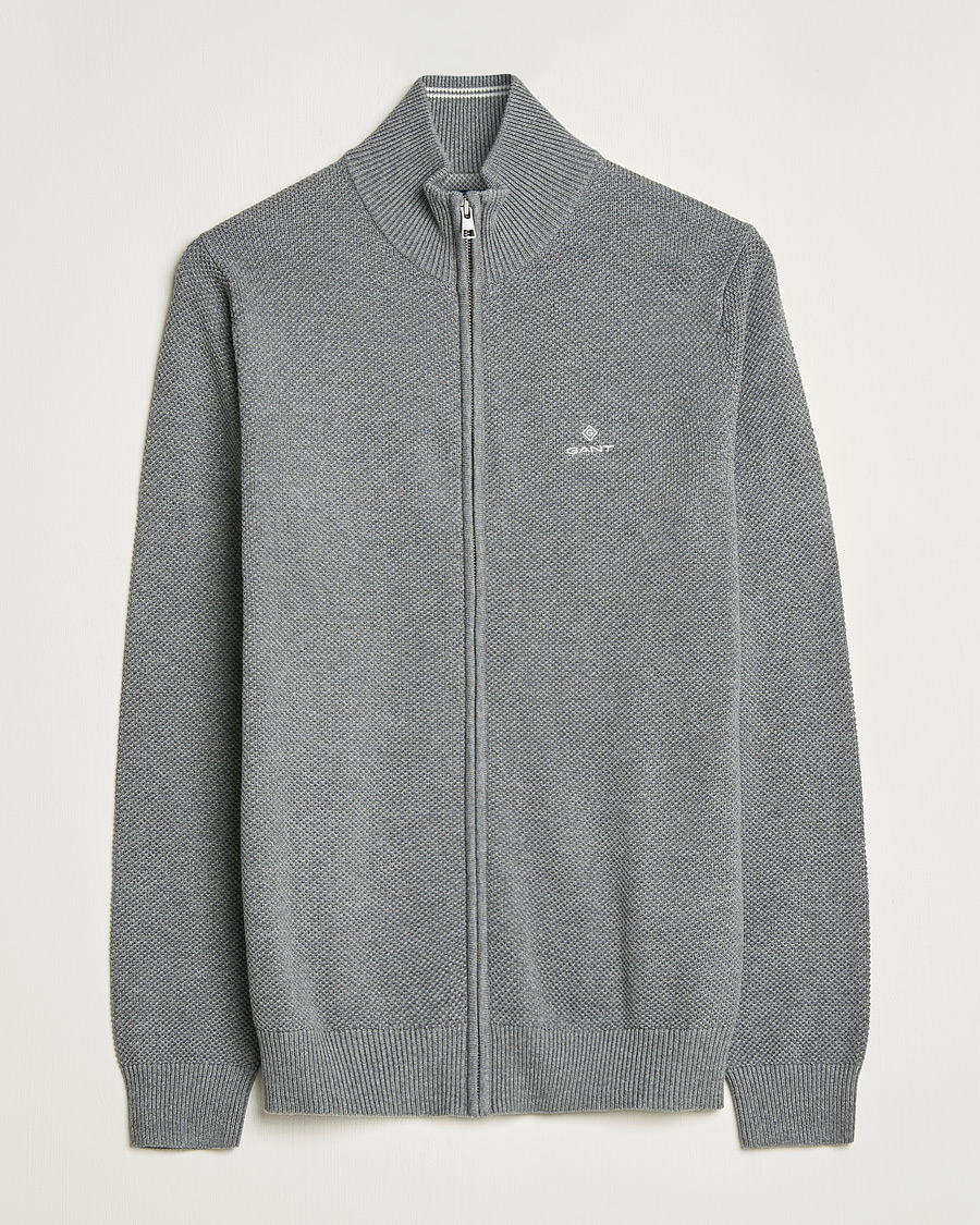Herren | Pullover | GANT | Cotton Pique Full Zip Dark Grey Melange