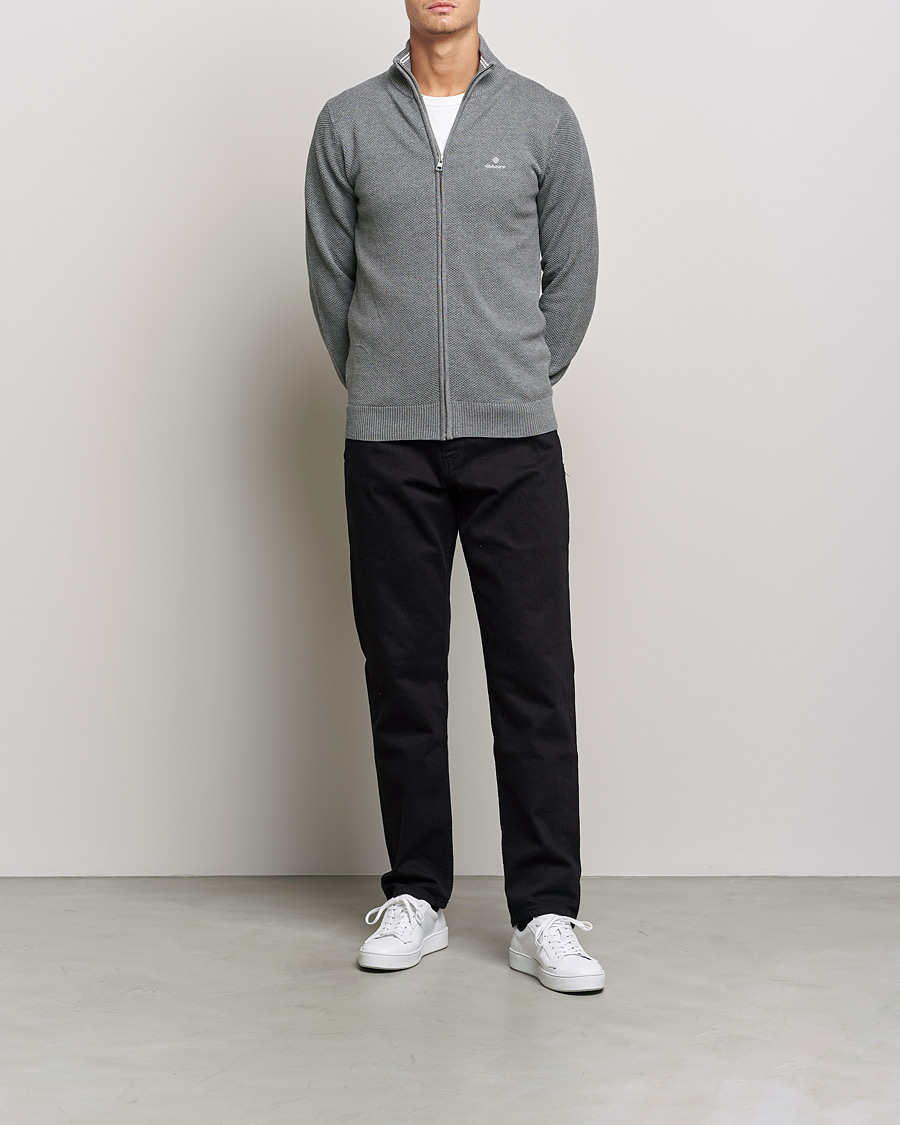 Herren | Pullover | GANT | Cotton Pique Full Zip Dark Grey Melange