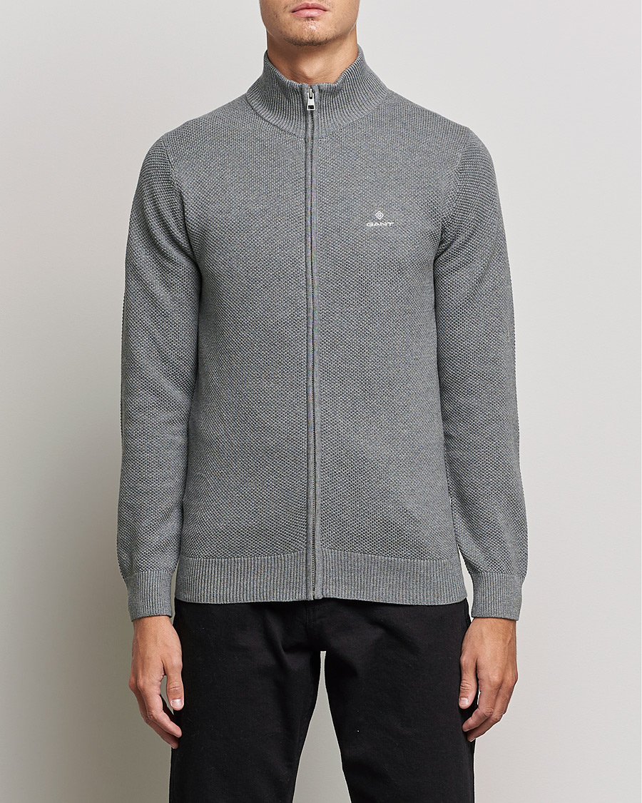 Herren | Pullover | GANT | Cotton Pique Full Zip Dark Grey Melange
