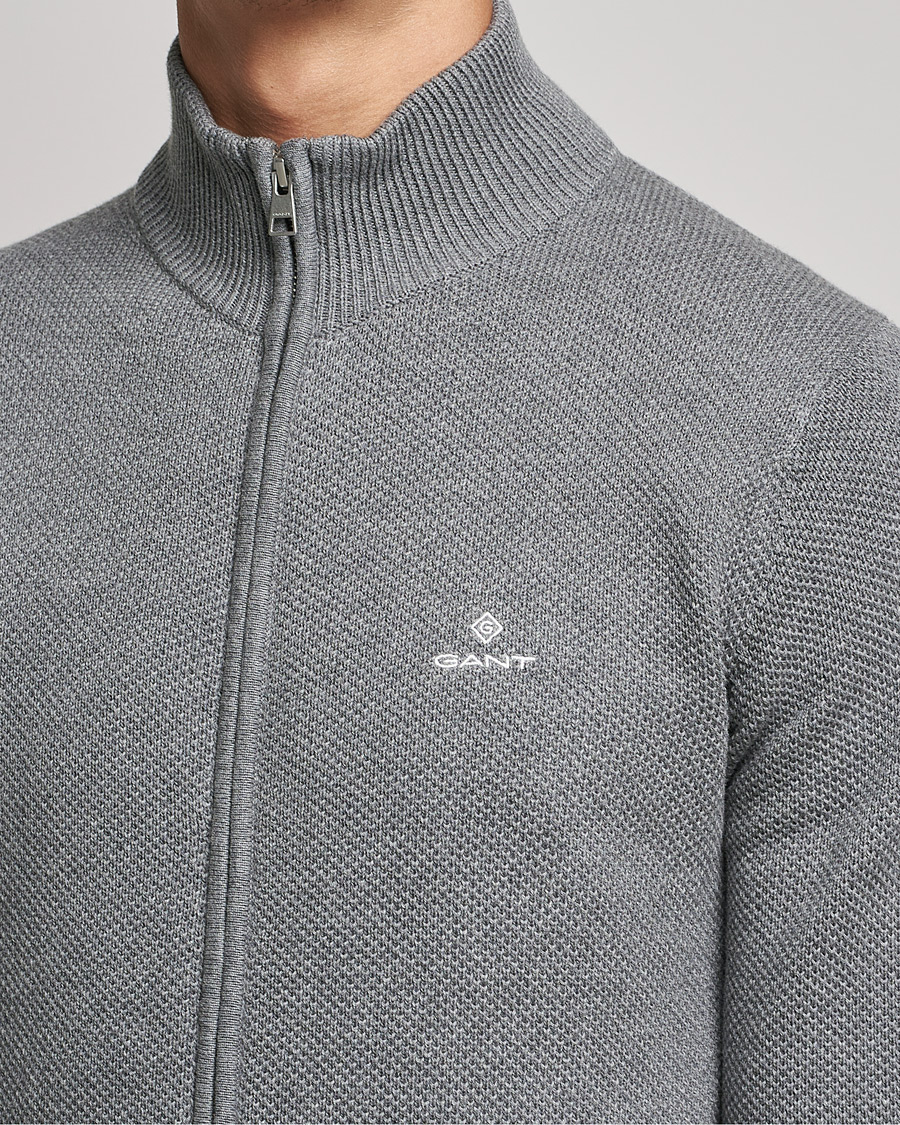 Herren | Pullover | GANT | Cotton Pique Full Zip Dark Grey Melange