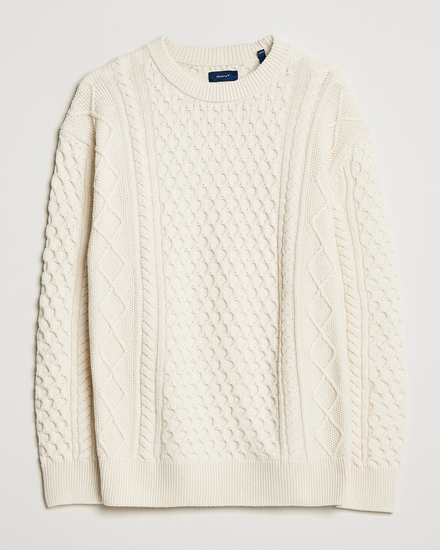 Herren | Pullover | GANT | Aran Structured Knitted Sweater Cream