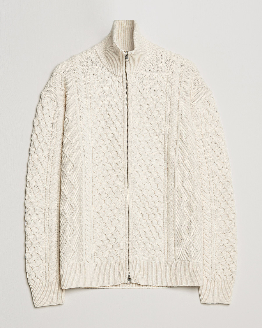 Herren | Pullover | Gant | Aran Structured Full Zip Cream