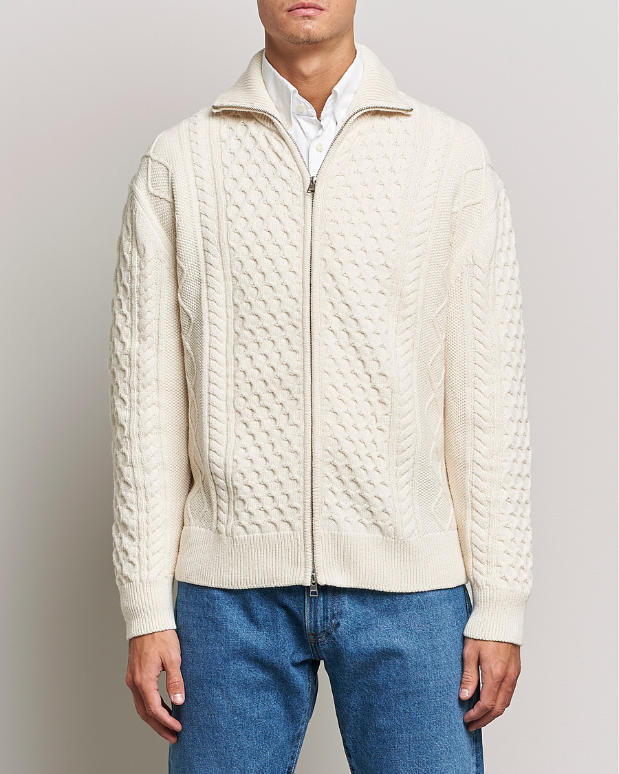 Herren | Pullover | Gant | Aran Structured Full Zip Cream