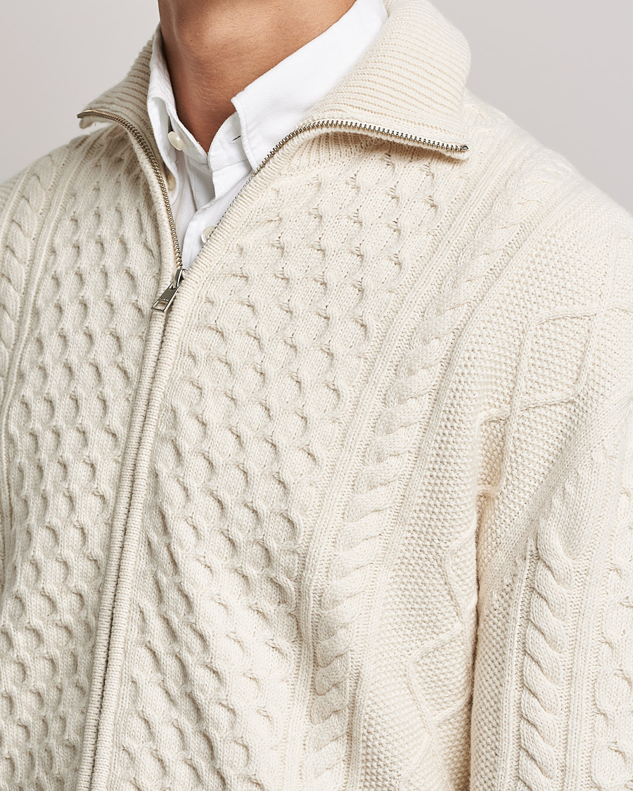 Herren | Pullover | Gant | Aran Structured Full Zip Cream