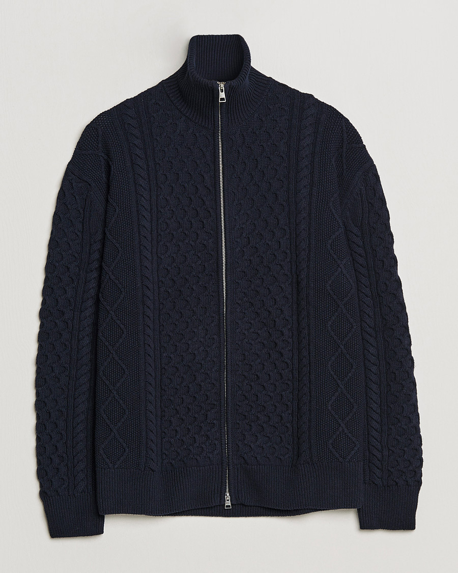 Herren | Pullover | GANT | Aran Structured Full Zip Evening Blue